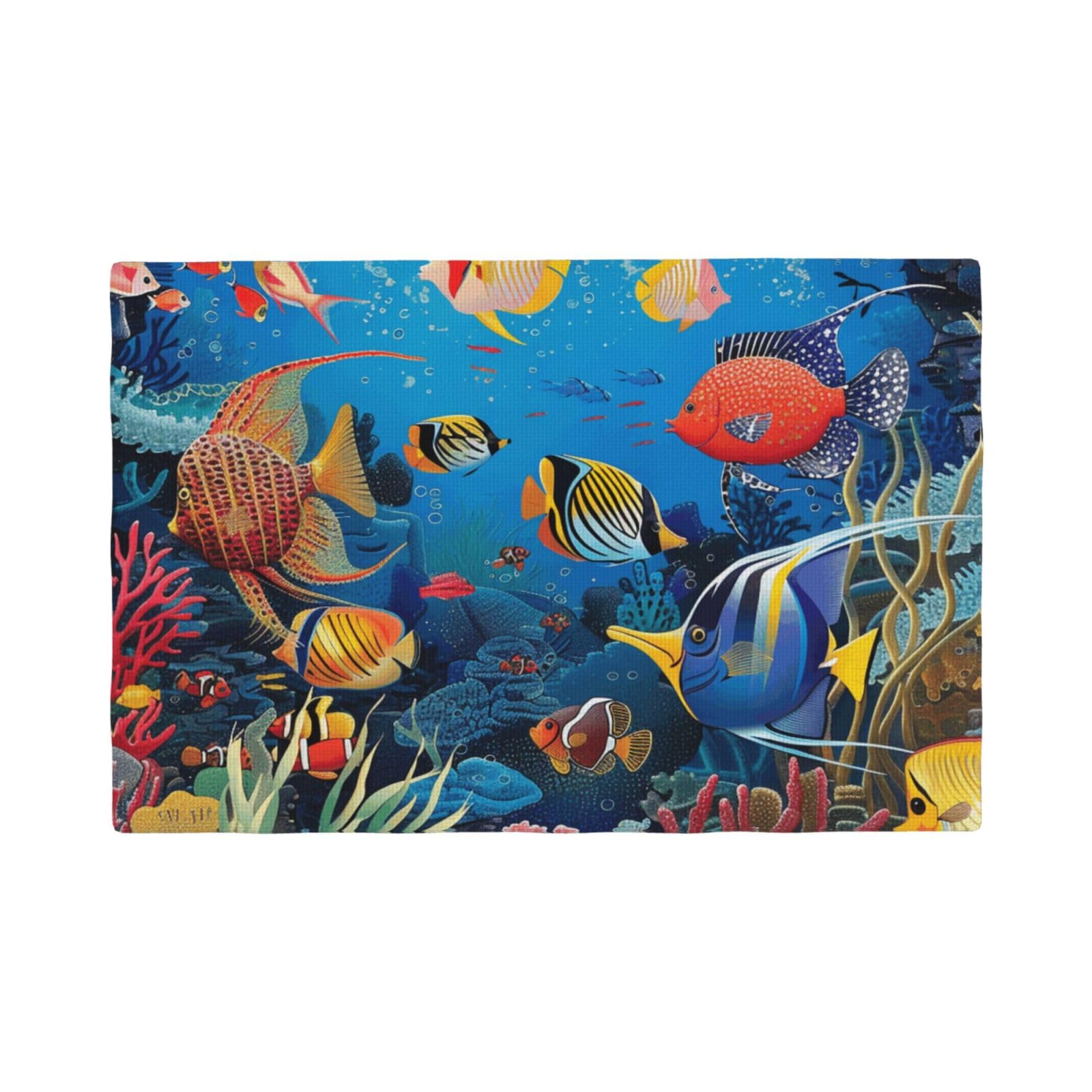 The Underwater World Tropical Fish Print Placemats Set, Heat Resistant Washable Placemat 12x18in Table Mats for Party Kitchen Dining Table Decoration Indoor Outdoor, Four Pieces