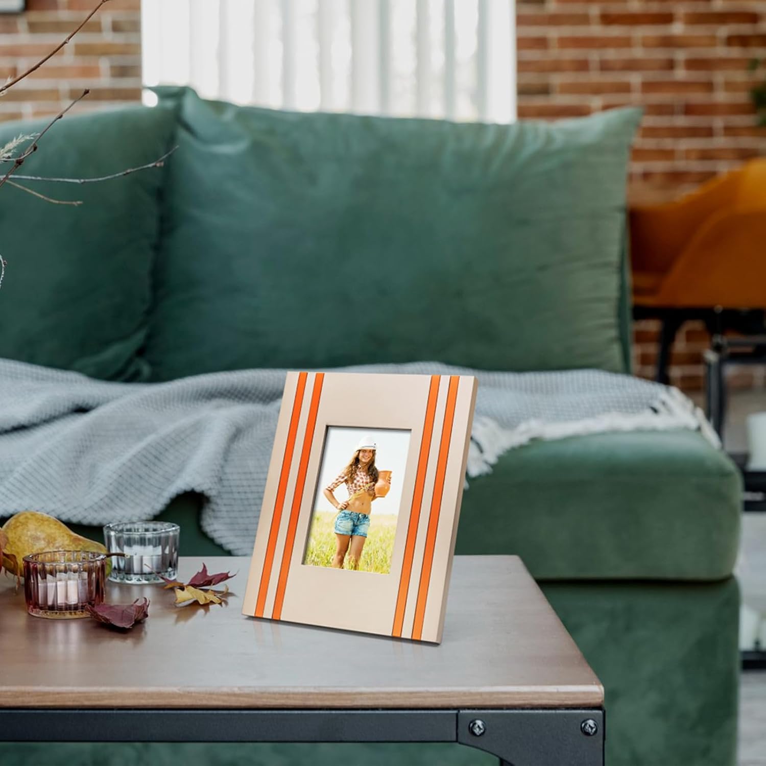 5x7 Picture Frame Gray with Orange Stripes, Solid Wood with Real Glass, Matted to 4x6, Vertical and Horizontal for Tabletop or Wall Hanging Display Photo Frame - Image 9