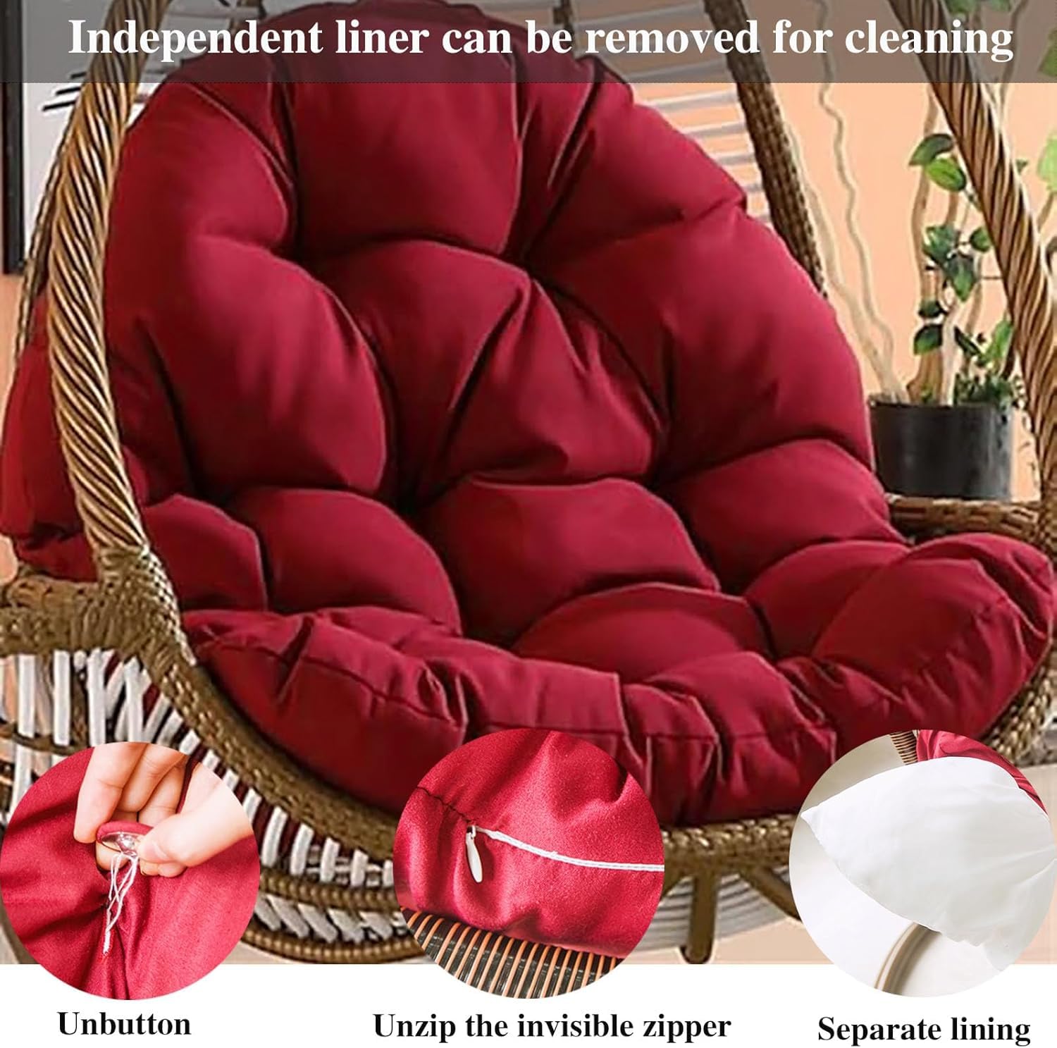 Générique Coussin Imperméable pour Fauteuil Suspendu D'extérieur,Coussin De Rechange pour Fauteuil Suspendu,pour Siège De Panier Suspendu,Coussin Lavable pour Siège De Fauteuil Bascule,Dark Green