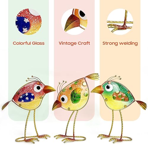 Miniatura 3 de Decoración de jardín para exteriores, divertida decoración de pájaros de metal y vidrio para interiores y exteriores, juego de 3, decoración