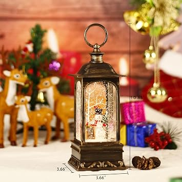 Christmas Snow Globe Lantern, Musical Snow Globe with Swirling Glitter, Battery Powered, Christmas Decorations Indoor for Home - Cardinal and Snowman