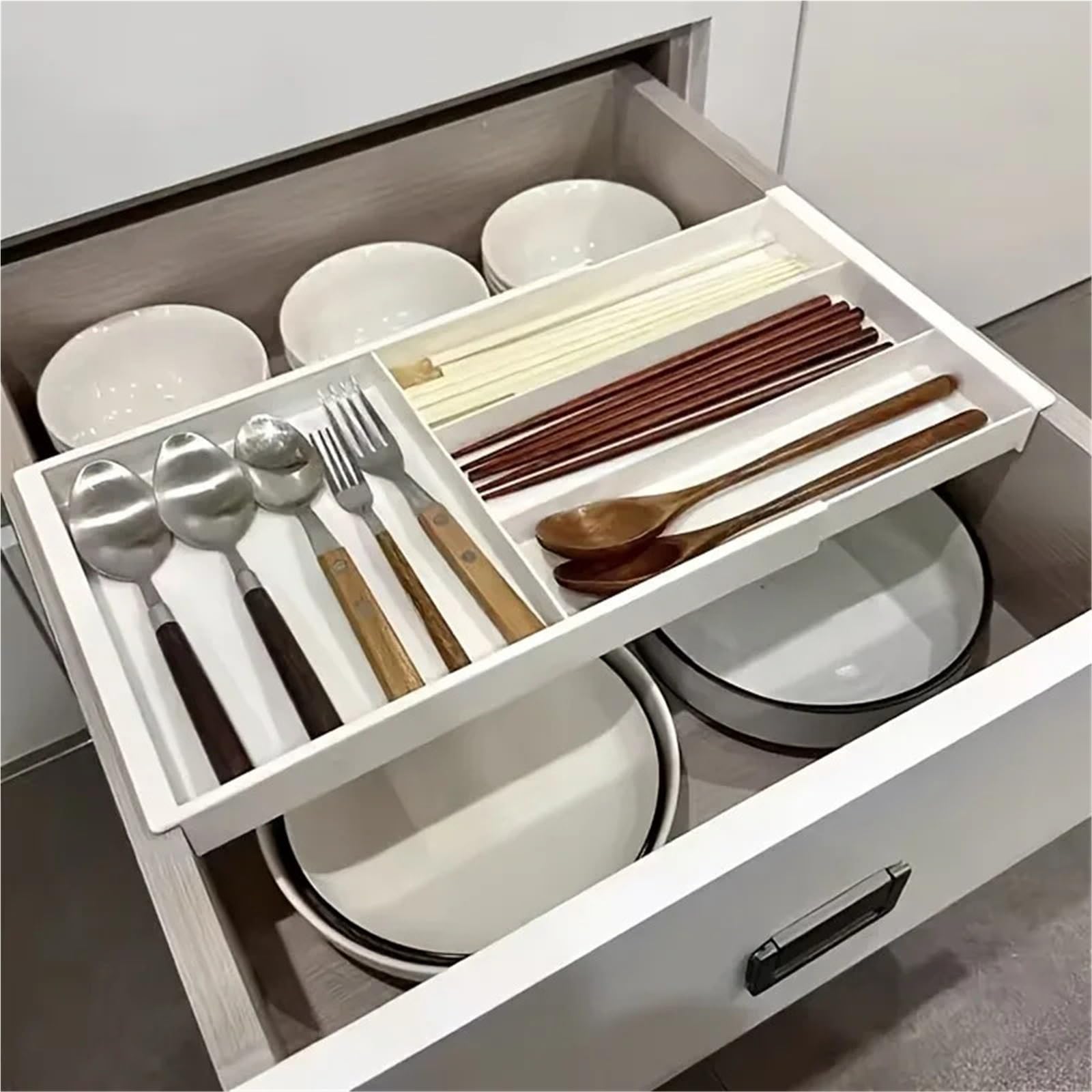 Cubertero Cajon Organizador de cajones for cubiertos, extensible, bandeja for utensilios cocina, ajustable for, soporte for