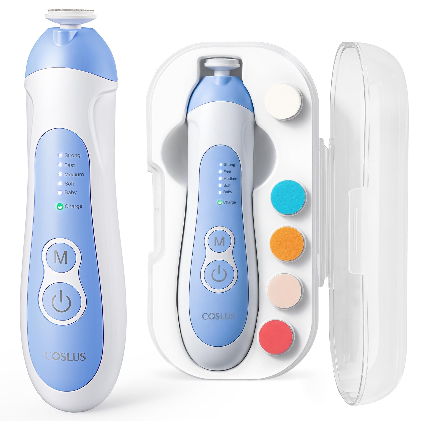 COSLUS Lime à Ongles Électrique Bébé : Lime à Ongles Électrique Bébé set Manucure Pedicure 6 Têtes de Ponçage, 5 Modes, Lumière LED, Pour Nouveau-nés, Soin des Ongles en Sécurité, C52 Bleu Foncé