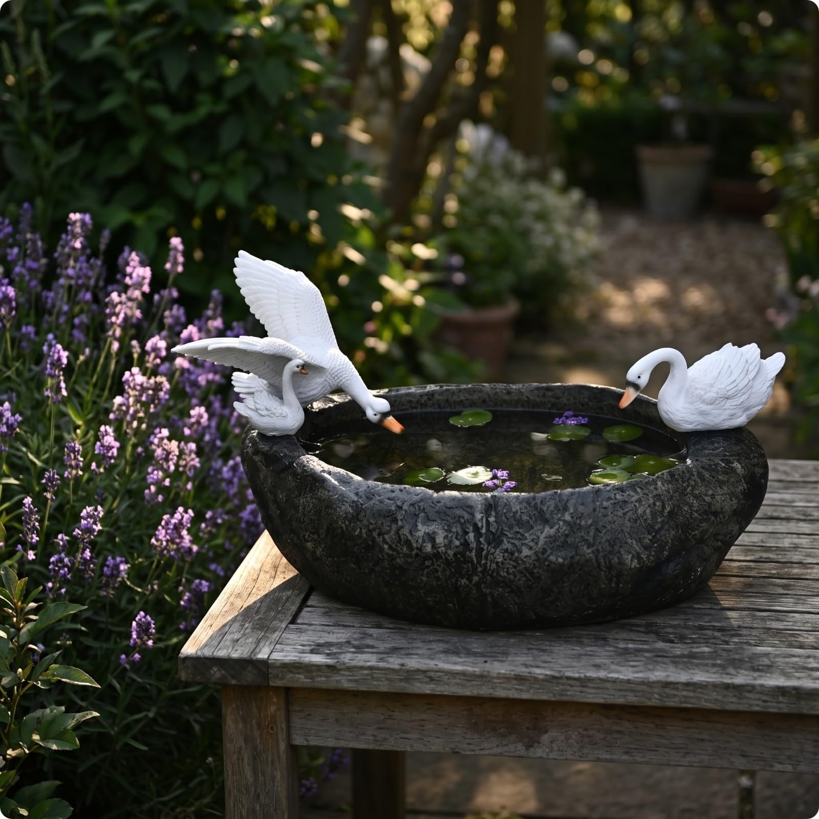 Maceta para Plantas Acuáticas Efecto Piedra, Jardinera con Cisnes, Elegan, para Patio