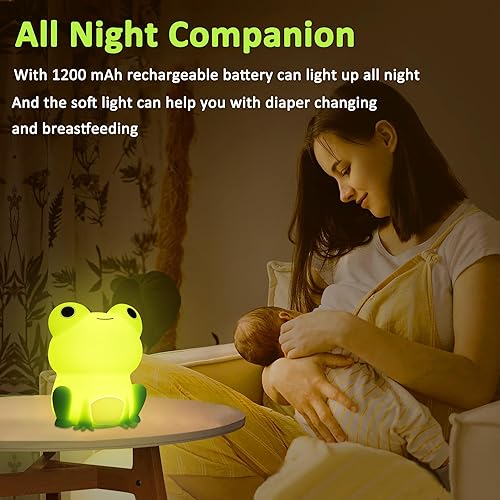 Miniatura 5 de Luz nocturna de rana para guardería, lámpara de noche recargable regulable con control táctil (ABS+SIL), regalo portátil para niños para niñas,