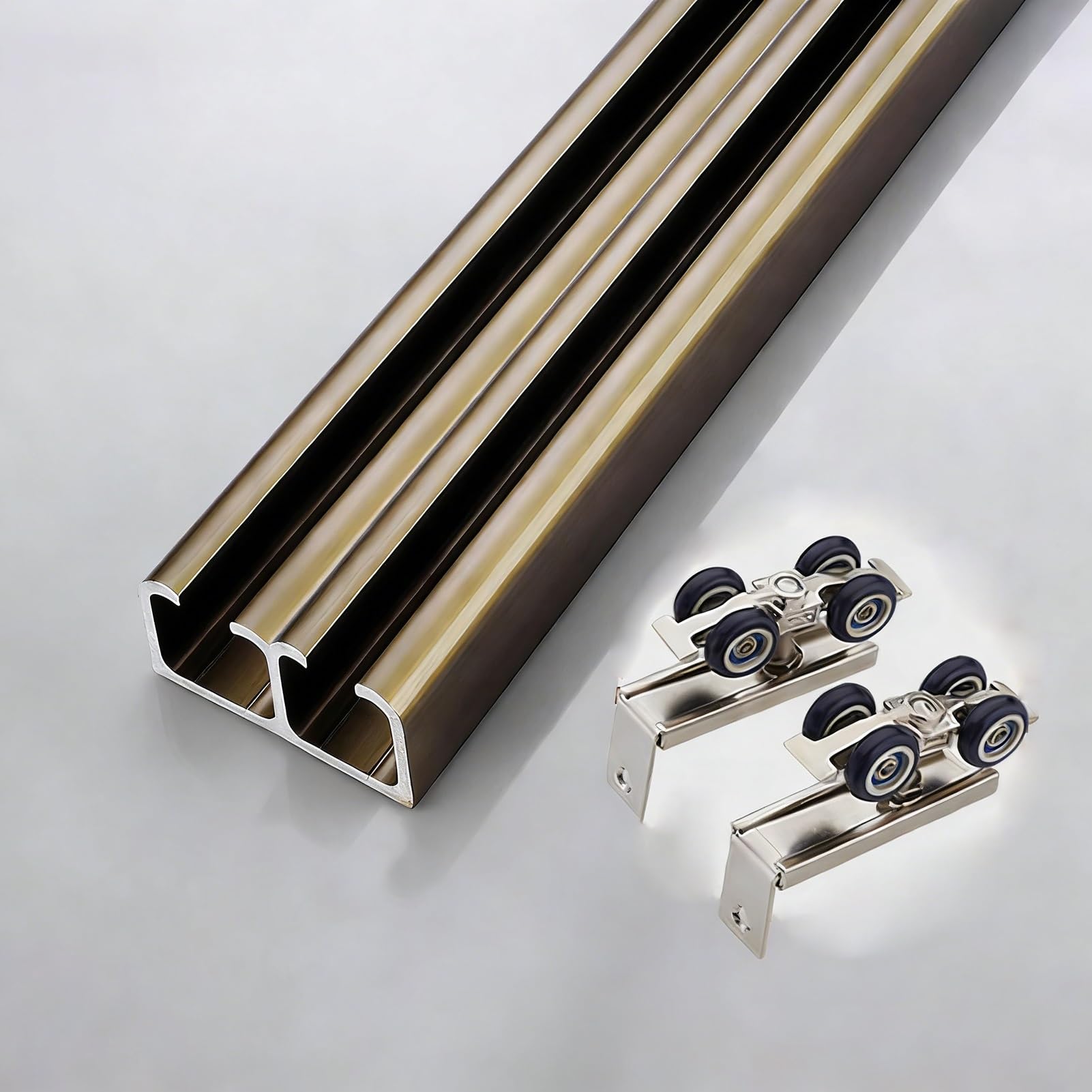 Kit di ferramenta per Porte scorrevoli Doppie da 1,2 a 3,6 Metri, Sistema di binari in Metallo e rulli per Porte a Scomparsa per Ante di armadi, Facile Installazione, ricambi Resistenti.