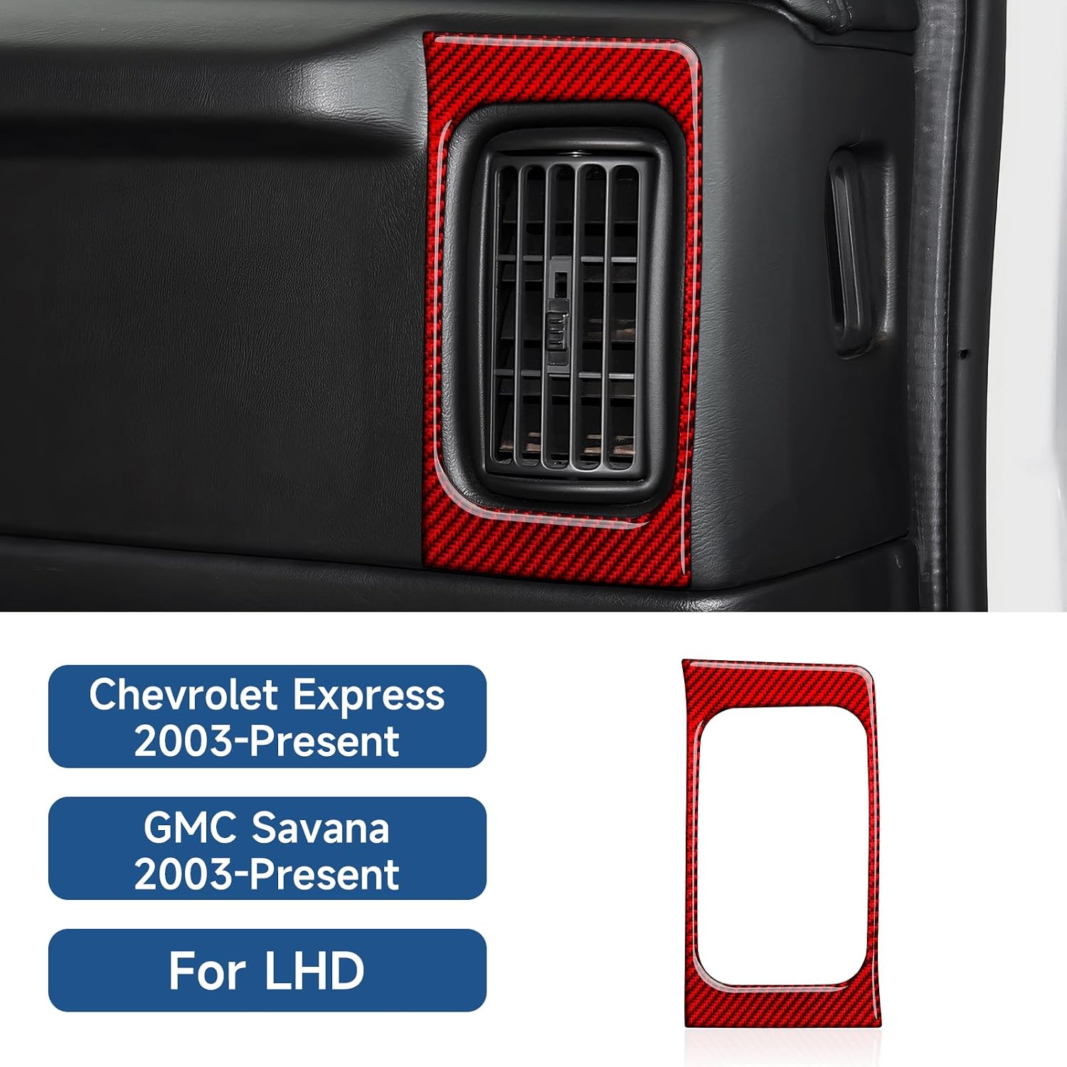 Car Dashboard Side Air Vent AC Outlet Frame Carbon Fiber Trim for Chevrolet Express/GMC Savana Van 2003 - Present 1500 2500 3500 Interior Accessories Red