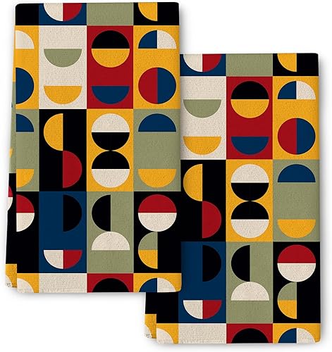 Juego de 2 toallas de cocina modernas retro de mediados de siglo, suaves y absorbentes, toallas de mano decorativas vintage para cocina, bar,