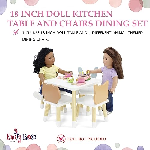 Miniatura 3 de Emily Rose Juego de mesa de cocina de madera de muñeca de 18 pulgadas y 4 sillas con temática de animales adorables  Accesorio de muebles de muñeca
