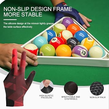 Billiard Glove - Pool Glove Billiard Left Hand - Pool Gloves, 3 Fingers Show Billiard Gloves for Men, Lightweight Billiard Equipment for All Play Positions and Styles