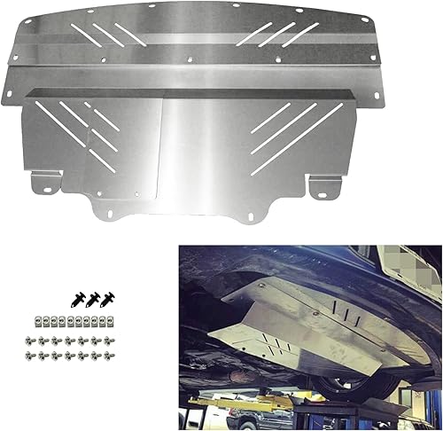 LOSTAR Protector de protección contra salpicaduras delantero inferior de aluminio plateado para Infi-niti 2007-2008 G35X, 2008-2014 G37X, 2014-2015