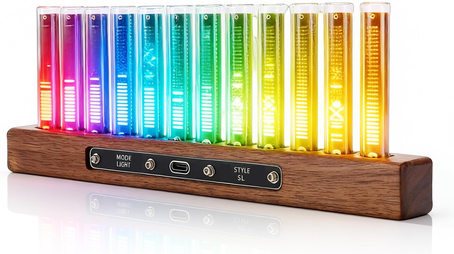 LED Music Spectrum Display, Wireless Audio Analyzer with 12 Tube Rhythm Light, AGC Sensitivity Adjustment & RGB Ambient Light