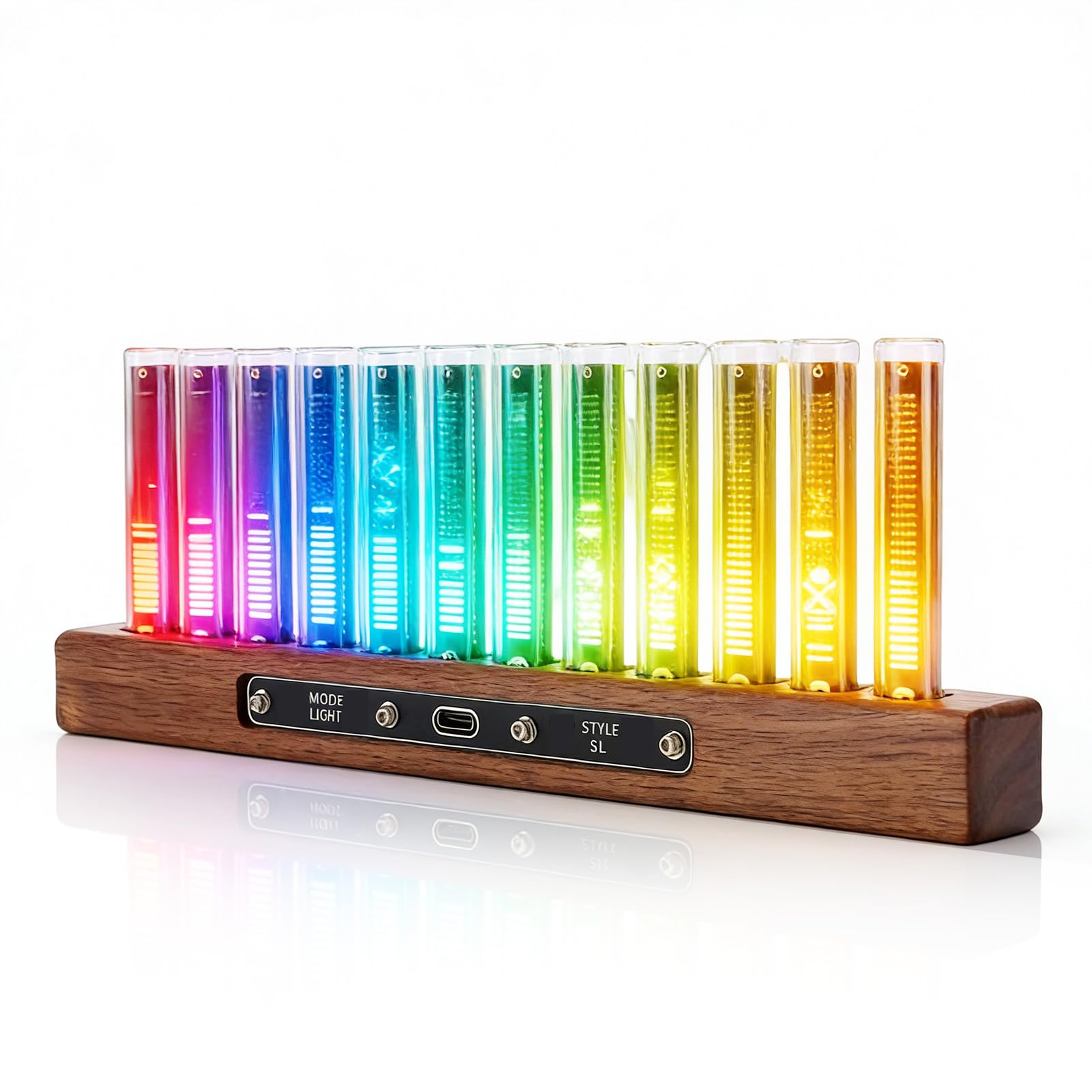 LED Music Spectrum Display, Wireless Audio Analyzer with 12 Tube Rhythm Light, AGC Sensitivity Adjustment & RGB Ambient Light