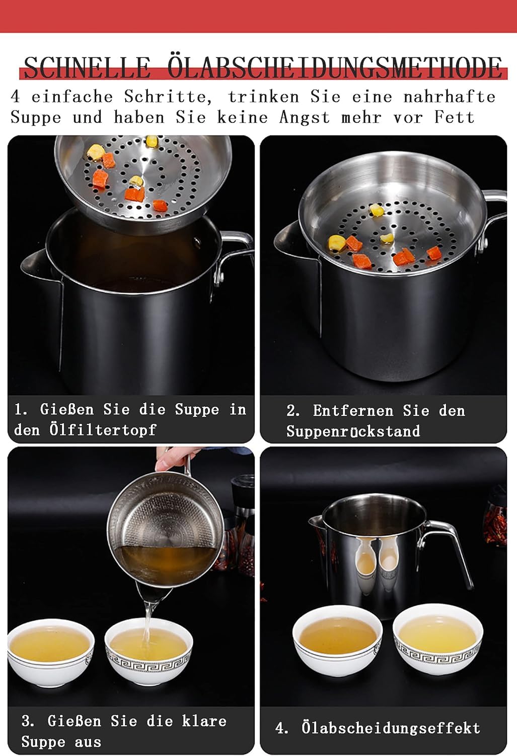 Fettabscheider Edelstahl, Fetttrennkanne, Soßen Fetttrenner Sauciere Fetttrenner Mit Deckel Für Das Abschöpfen Von Fett Aus Soßen Und Suppen 1300ML