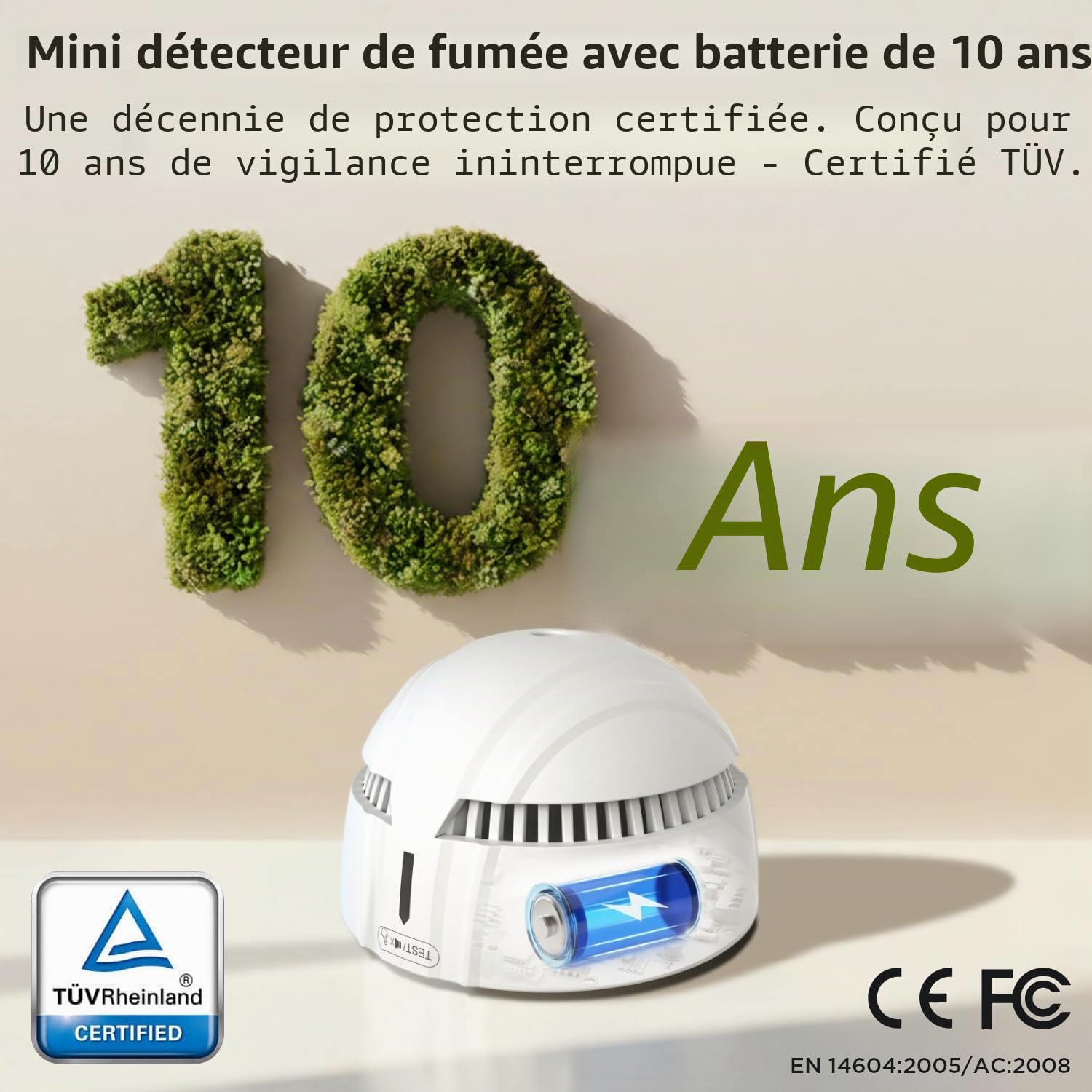 DAYTECH Mini Detecteur de Fumée avec 10 Ans Pile– Installation Facile Alarme Incendie détecteur fumée sans Percage avec Support Magnétique, Idéal pour Maison, Appartement et Location (Lot de 4)