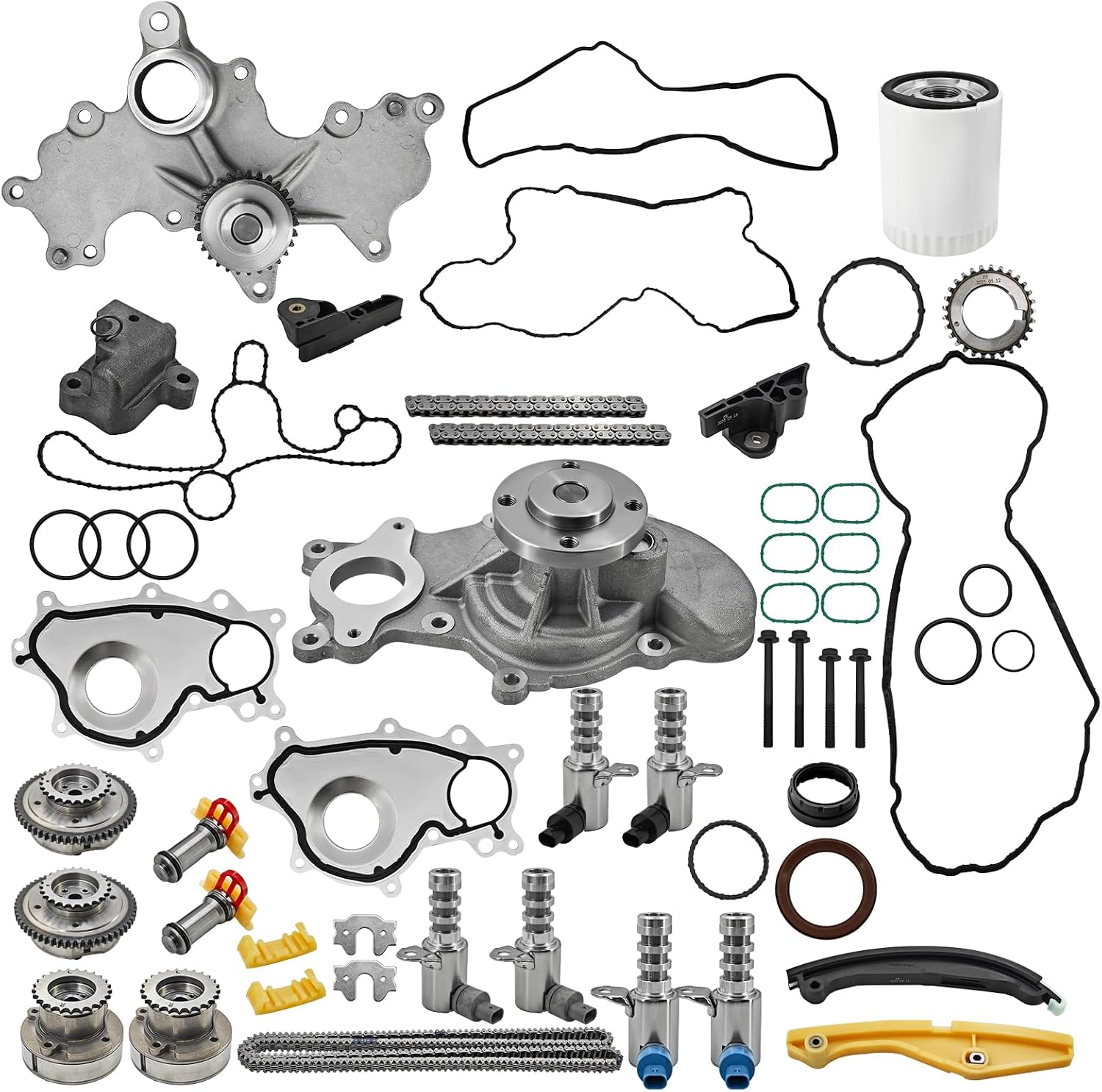Complete Engine Timing Chain Kit with Water Pump VVT and Solenoids Fits for Ford F150 3.5L V6 Ecoboost Engine 2013-2016 | Replace # AT4Z-6268-A BL3E8501AA BR3Z8501A AT4Z-6M280-A AT4Z-6M280-B AT4Z-6306-A