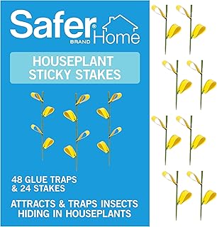 Brand Home SH5026-3SR Houseplant Sticky Stake Insect Traps for Indoor Plants - 48 Traps Included - Controls Aphids, Whiteflies, Fruit Flies, Fungus Gnats, and Other Insects