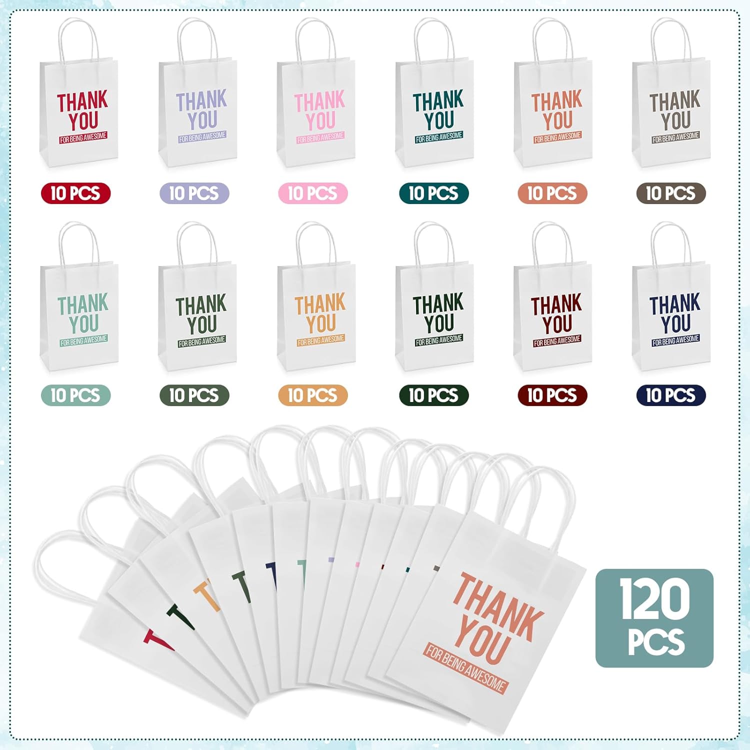 Windyun 120 Pack Small Thank You Paper Gift Bags White Thank You for Being Awesome Gift Bags with Handles for Staff Employee Inspirational Appreciation Gift Business Party 8.27 x 5.91 x 3.15'' - Image 3