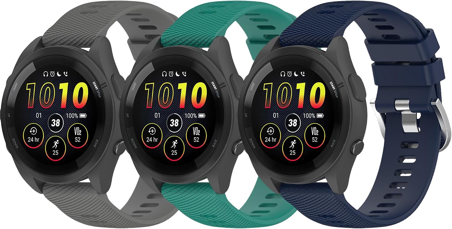 3 Pack Compatible with Garmin Forerunner165 / Forerunner 168 / Forerunner 245 / forerunner 645 Watch Band,20mm Soft Silicone Replacement Bands Waterproof Sport Wristbands
