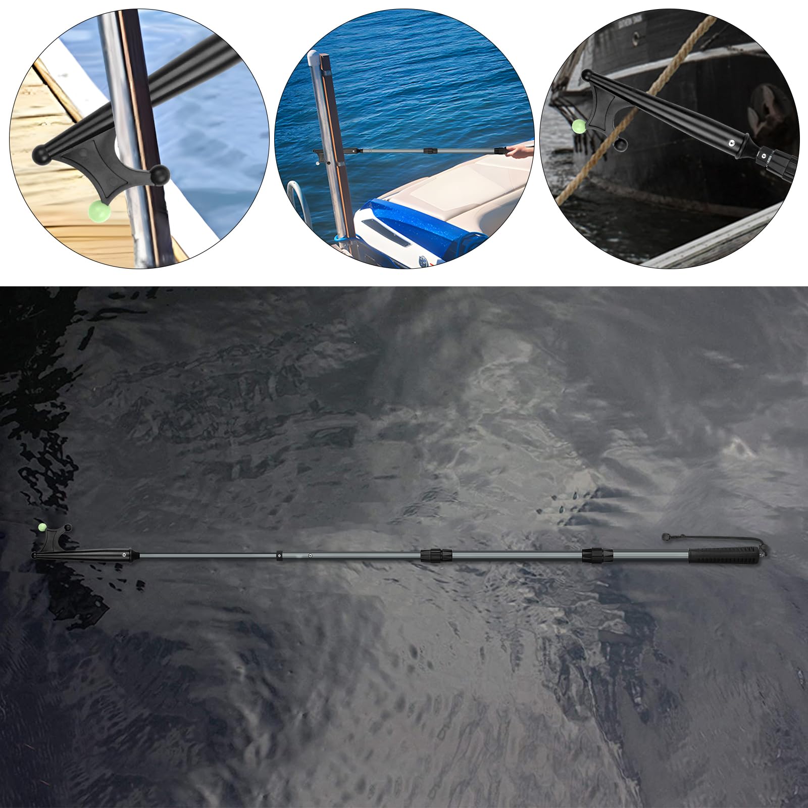 SAN LIKE Gancio Telescopico per Barca per l'attracco Accessori per Barche,Mezzo Marinaio per Barche, Nautica Sccessori Barche di Attracco, Mezzi Marinai in Alluminio con Perline Luminose, 2M Grigio