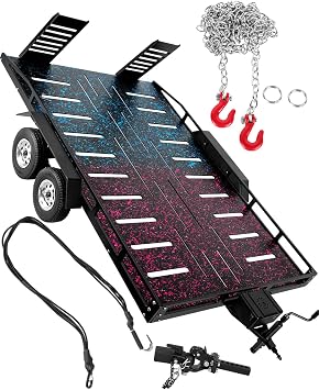 RC Trailer for 1/8 1/10 RC Crawler TRX4 TRX6 Redcat Scout II Gen8 Tamiya Axial Scx10 II D90 Wraith,Aluminum RC Heavy Duty Truck and RC Rock Cars Trailer with RC Trailer Hook Coupler,Colorful