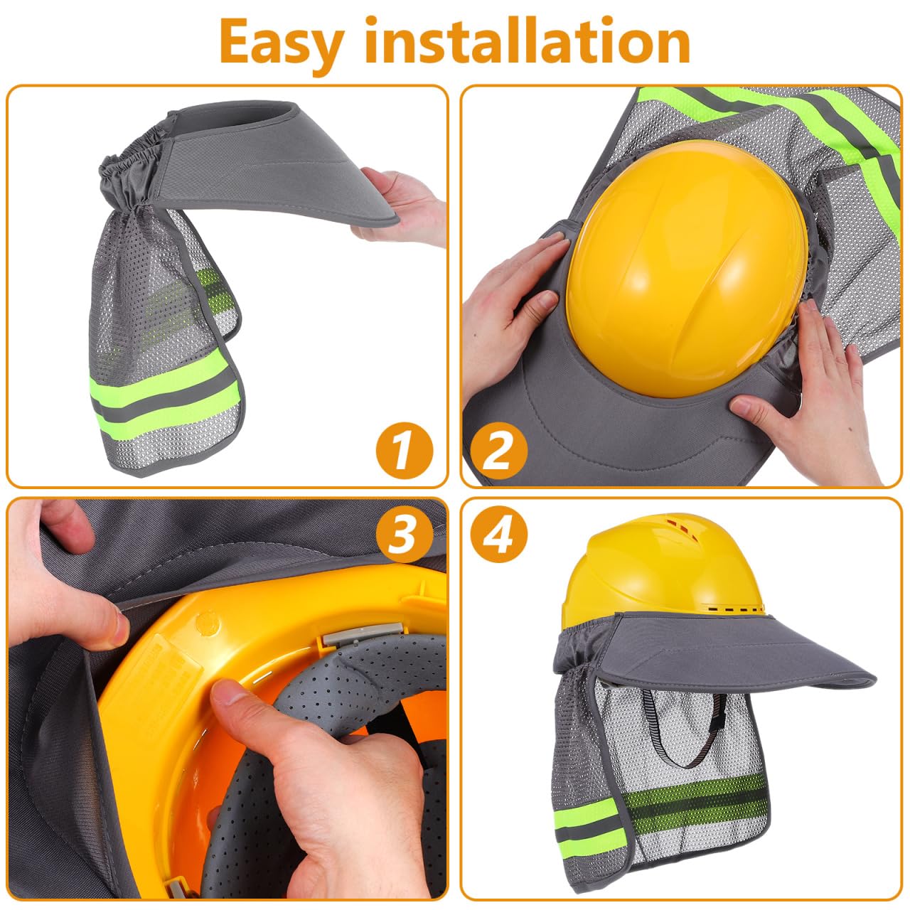 DOITOOL Protector Solar para Casco de Obra - Parasol de Seguridad con Visera - Cubre Cuello Sombra Pantalla - Malla de Poliéster Transpirable para Construcción Trabajo al Aire Libre y Jardinería