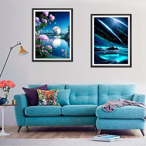 Miniatura 28 de Yunnuo Kits de arte de diamantes para adultos, pintura de diamantes de playa con luz de luna para principiantes, pintura de taladro completo