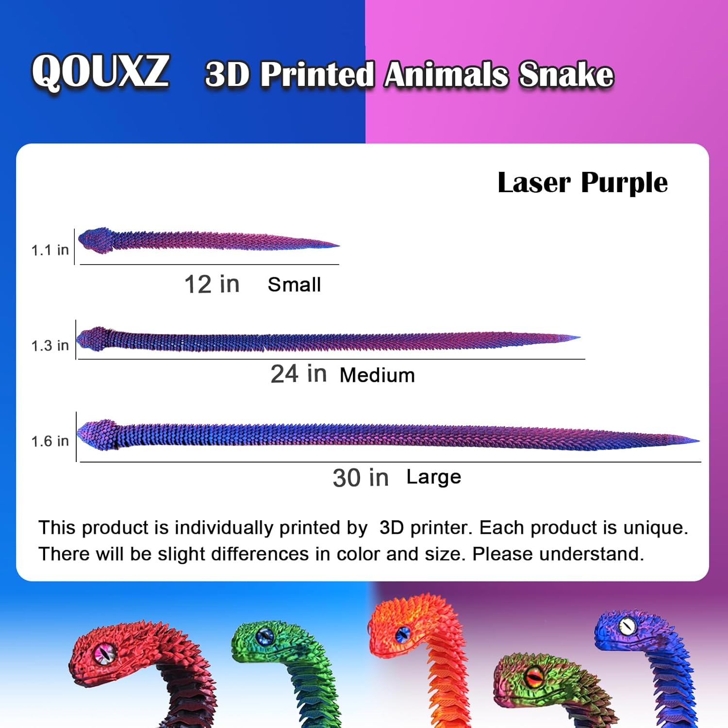 3D Printed Animals Snake, 24 Inch Surprise Mystery Fidget Anaconda Toy, Fake Python Statue with Realistic Eyes，3-D Print Articulated Viper Collectible for Home Office Executive Desk Decoration