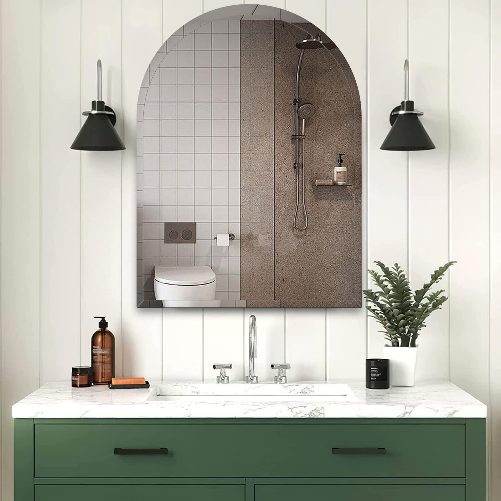 Antok Arch Frameless Bathroom Mirror, 24"x36" Wall Mounted
