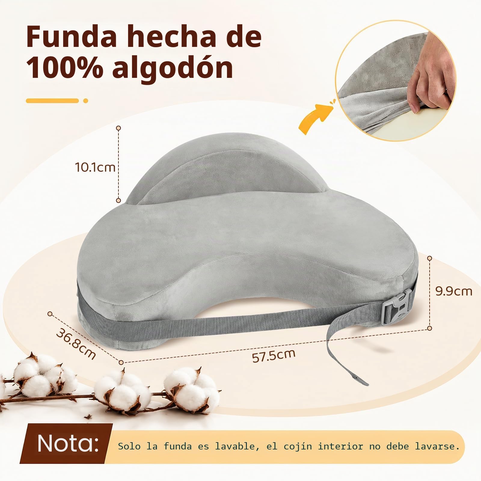 Cojín de Lactancia Memory Foam con Barrera de Seguridad, Correa Ajustable, Funda extraíble Lavable, ergonómico Mini para recién Nacidos, Ayuda para Madres