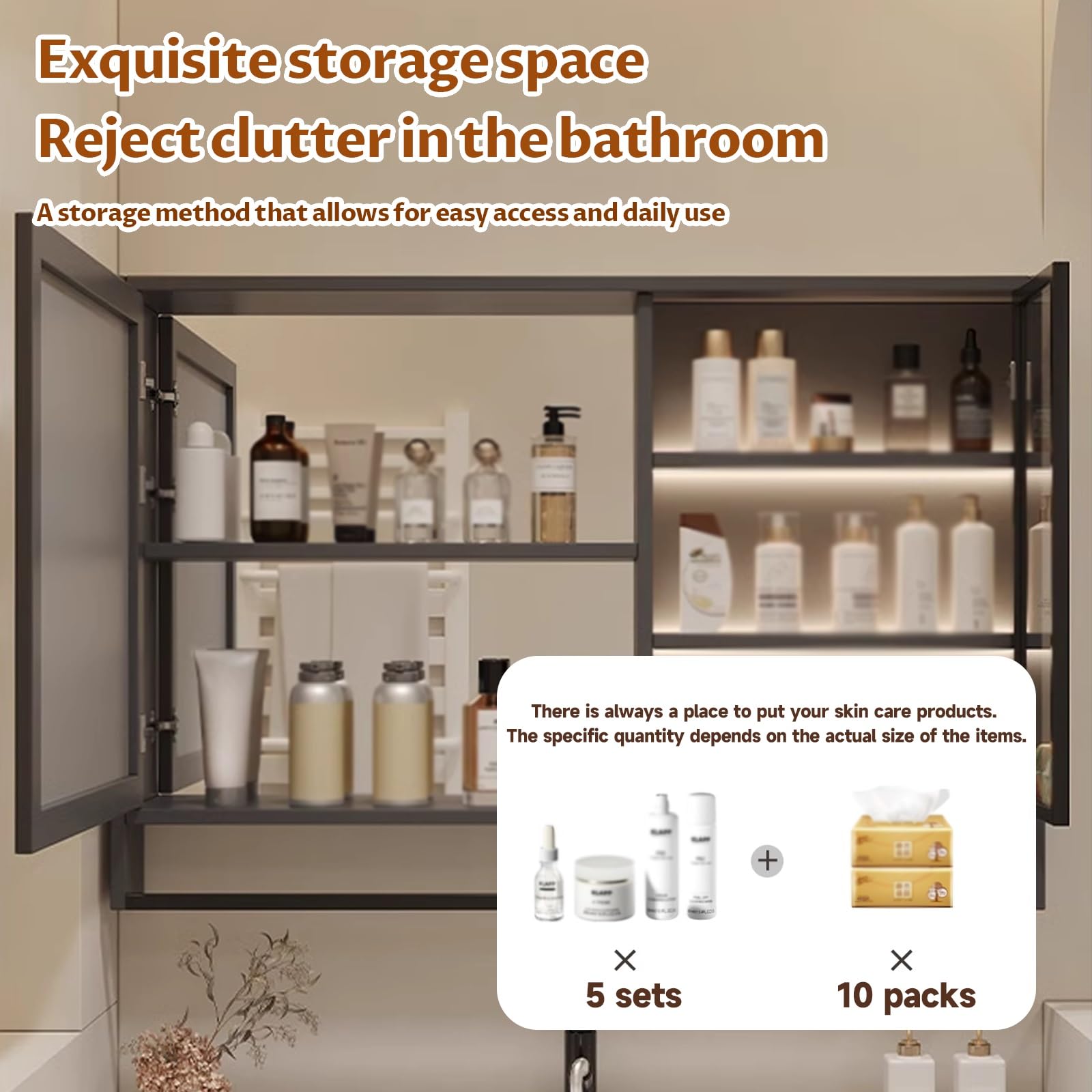 Armadietto da bagno bianco a specchio, 60 cm, eccezionale spazio Sto Space, multi livello, comodo porta fazzoletti, design salvaspazio per bagni moderni.