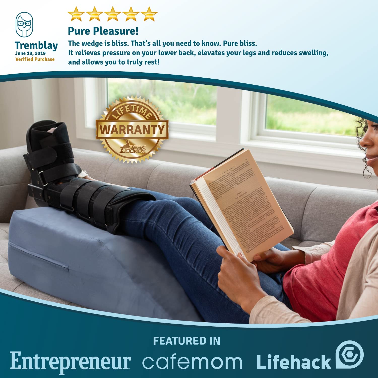 Sleep Jockey Leg Wedge Pillow for Elevation, Firm Foam Cushion for