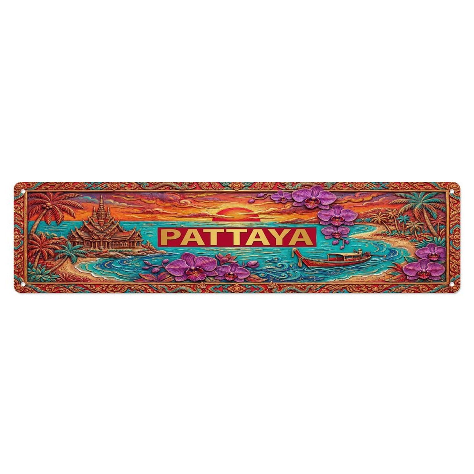 Cwbufd Vintage Style Vintage Pattaya Thailand Flag Pattern Vintage Metal Tin Sign Plaque Wall Decor For Cafe, Club Bar, Office, Garden Metal Poster 4X16inch