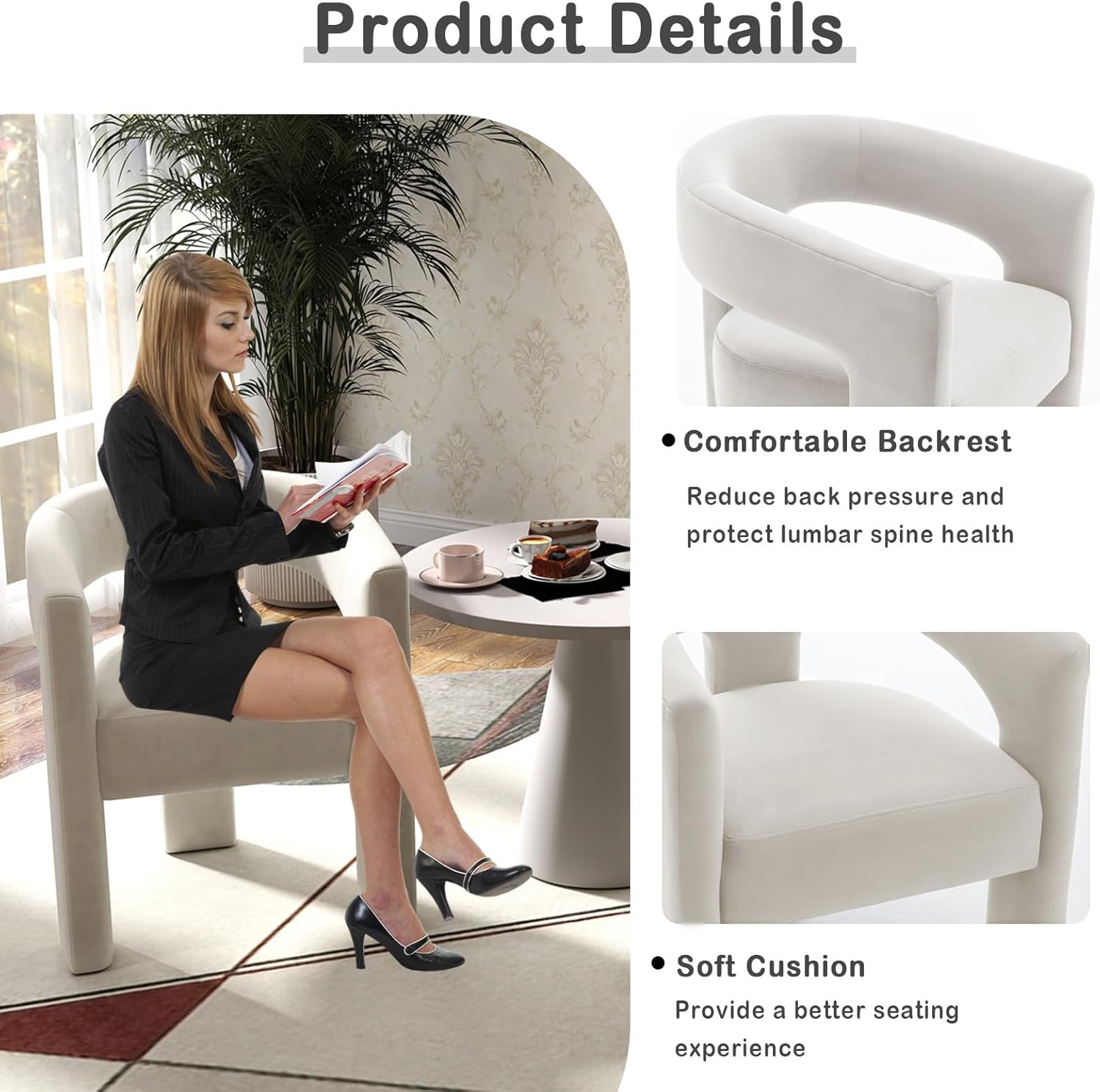 Modern Dining Barrel Chairs, Accent Velvet Upholstered Sherpa Chair with Back,Boucle Vanity Chair Assembled Comfy Armchair for Kitchen/Dining Room/Living Room,Beige