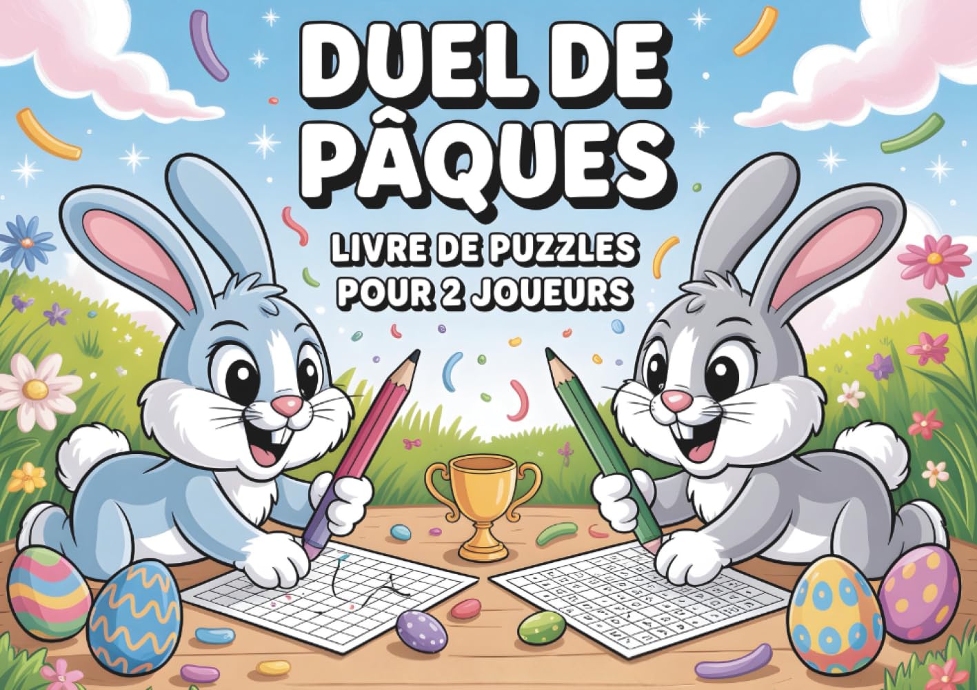 Duel de Pâques - Livre de Puzzles pour 2 Joueurs: 7-10 ans - Sudoku, Mots Cachés & Labyrinthes - Qui est le plus rapide ?