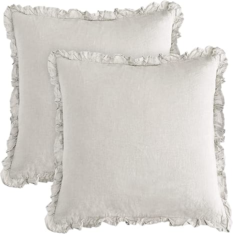 PHF 100% Linen Euro Sham with Ruffle, 26