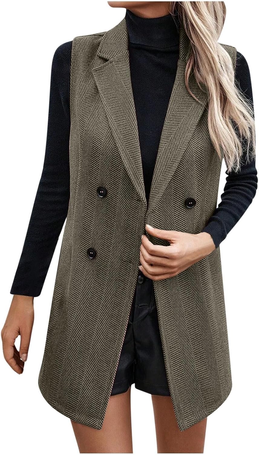Long Vest for Women Sleeveless Tweed Blazer Fall Jackets Cardigan Outerwear 2025 Trendy Elegant Overcoat Tops