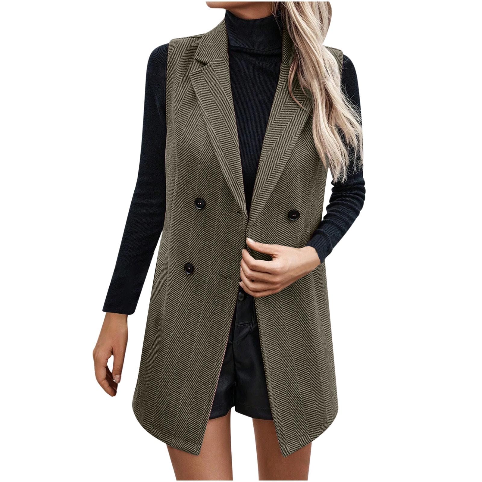 Long Vest for Women Sleeveless Tweed Blazer Fall Jackets Cardigan Outerwear Office Dressy Casual Blazer Jacket