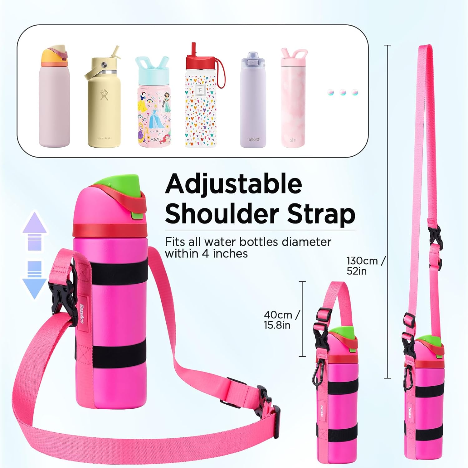 EasyAcc Water Bottle Holder Strap Sling, for Owala FreeSip 24 32 40 oz, Hydro Flask, Cirkul, Yeti, Stanley Flip, Universal Water Bottles, with Carabiner, for Walking Curise Travel (Bottle Excluded) - Image 5