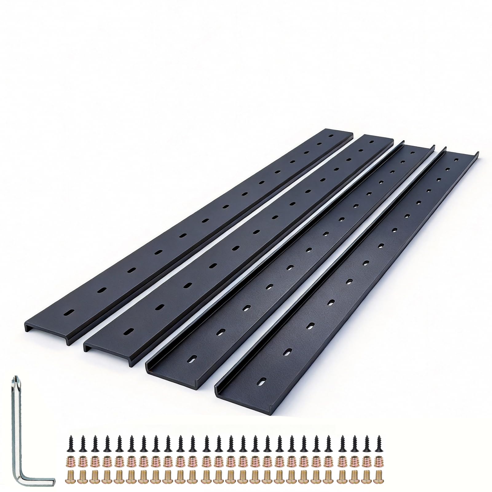 C Channel Steel Support Metal Support Bracing Hidden C Bracket for Table Top Live Edge Slab Woodworking, Black Coat Finish, 6 Holes (4 Pack 36 Inch)