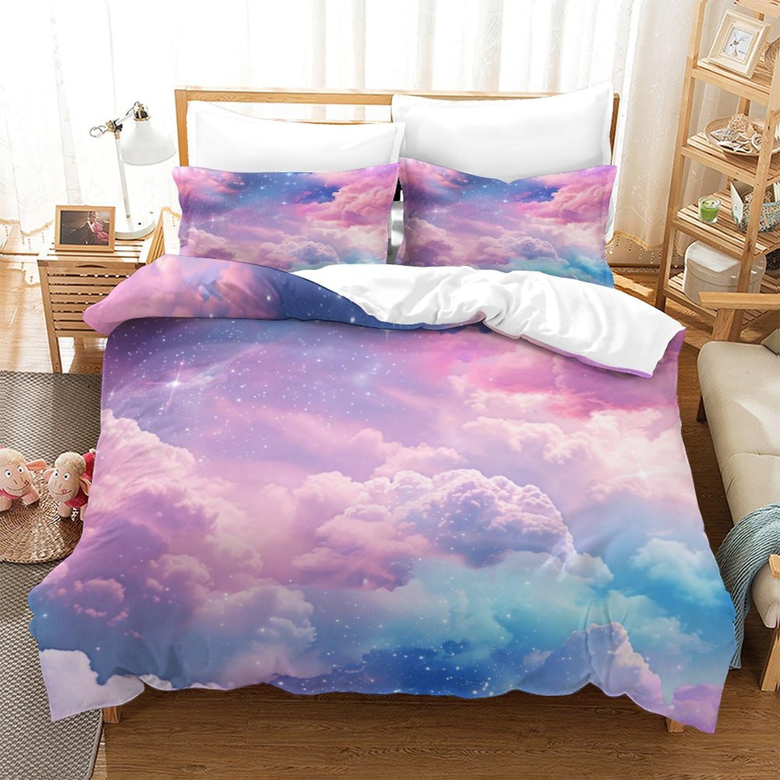 P1S9U7W5Y Dreamy Clouds 3D Printed Duvet Cover Set 3pcs Microfiber Fantasy Cloud Bedding Set Super king（260x220cm）