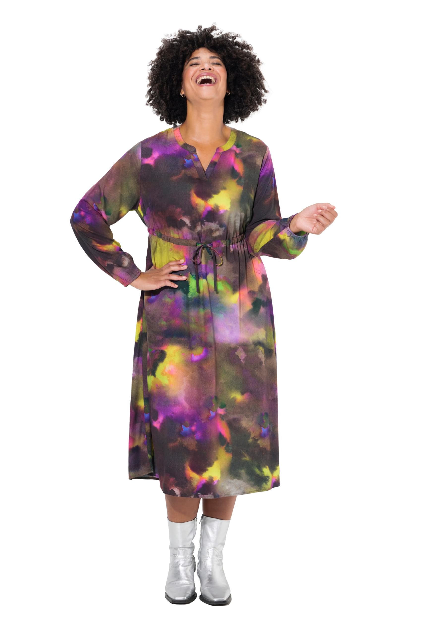 Angel of Style Damen große Größen Übergrößen Plus Size Midikleid, A-Line, Batik-Muster 835477