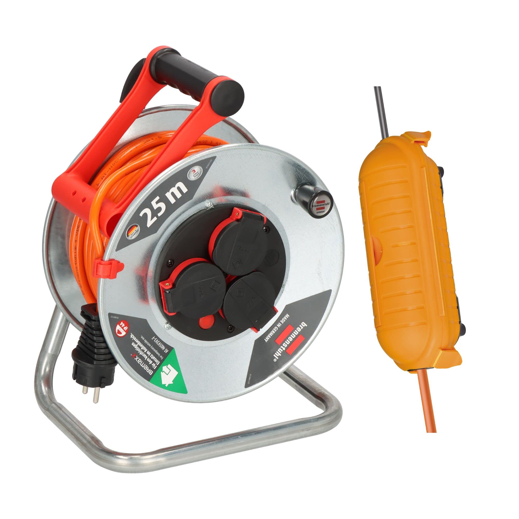 Brennenstuhl Garant S V2 IP44 Kabeltrommel (25m Kabel in orange, Made in Germany, IP44) und Brennenstuhl Safe-Box Big IP44 (Schutzbox für Verlängerungskabel)