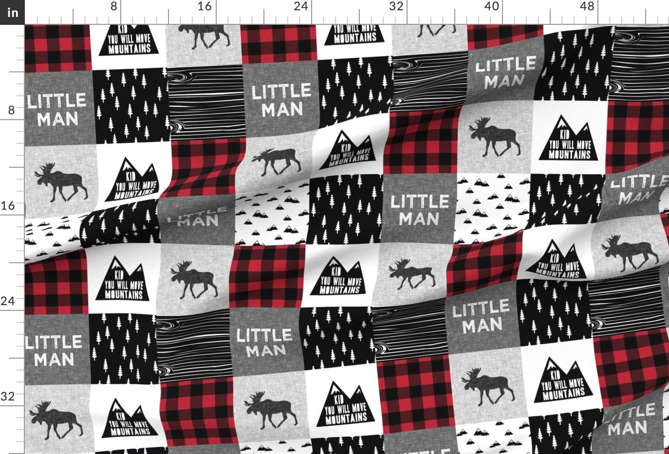 Spoonflower Fabric - Little Man & You Mountains Quilt Top Buffalo Plaid Moose Woodland Kid Printed on Chiffon Fabric by The Yard - Sewing Fashion Apparel Dresses Home Decor