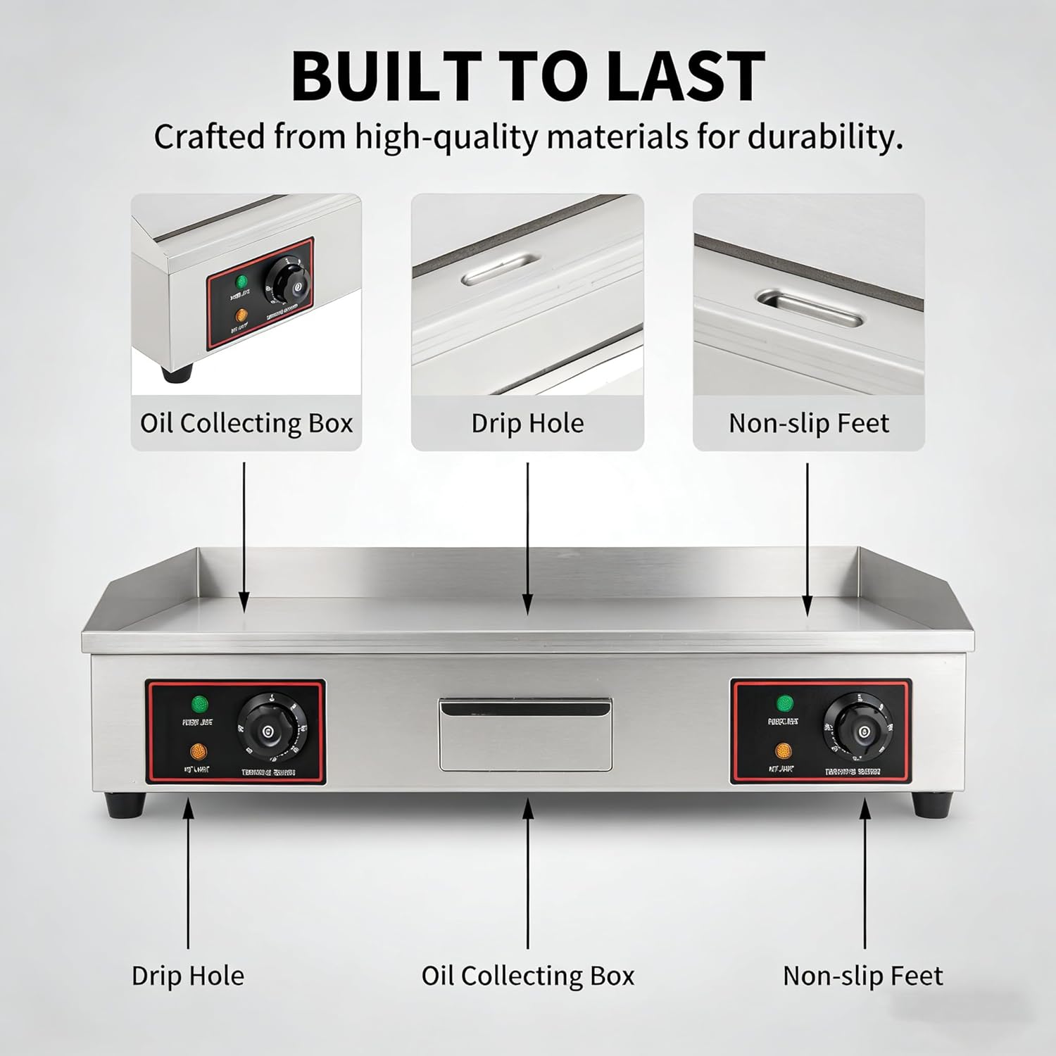 Electric Flat Top Grill 3000W, 30 Inch Stainless Steel Commercial Griddle with Adjustable Thermostat, Large Countertop Restaurant Equipment for Indoor Outdoor Use, 110V Silver