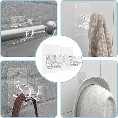 Miniatura 6 de 8 soportes para barra de cortina sin taladro, barras de cortina autoadhesivas, sin taladrar, soportes universales de plástico sin clavos, ganchos de