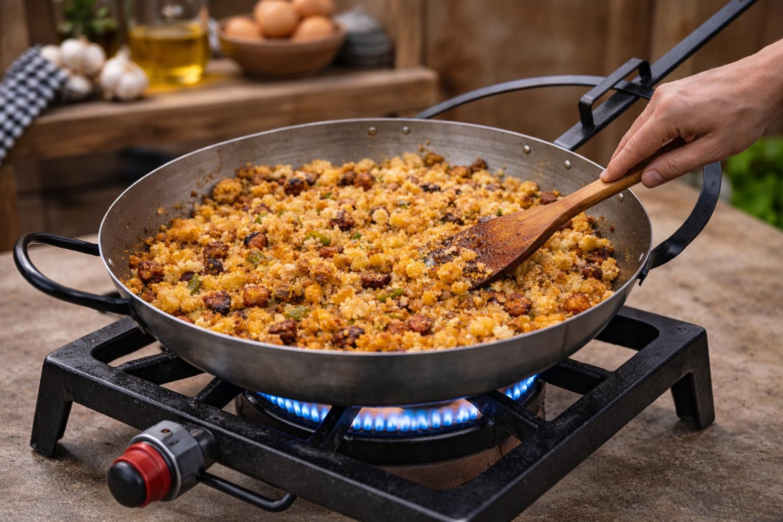 FERRETERIA LEPANTO Sartén para migas, sarten con mango largo, sarten miguera pulida, sartén onda con mango largo (45)