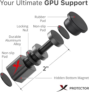 X-Protector GPU Support Bracket - Small GPU Sag Bracket 1 - 2 - Premium GPU Stand with Rubber Pad - Metal Anti-Sag GPU Brace - Ideal Graphics Card Support for The Most Set Ups!