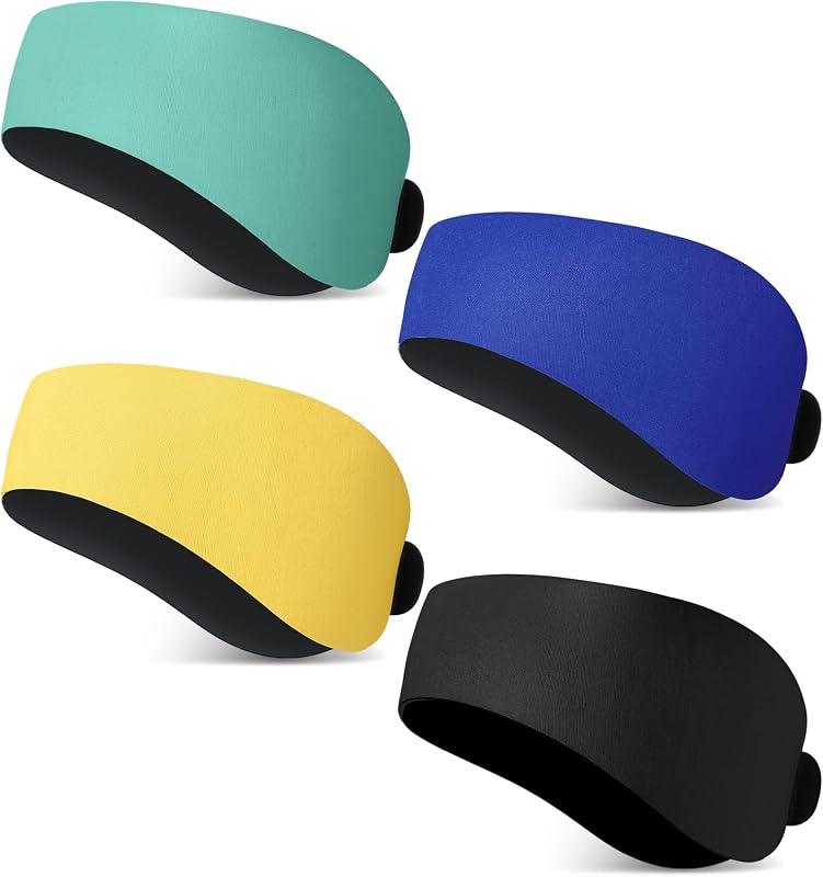Lunmon 4 Pieces Swimming Headbands Waterproof Safety Earplugs for Adults Colorful Water Headbands Adjustable Swimming Ear Band Protectors for Pool Surfing Diving Showering Water Sports (Classic Color)