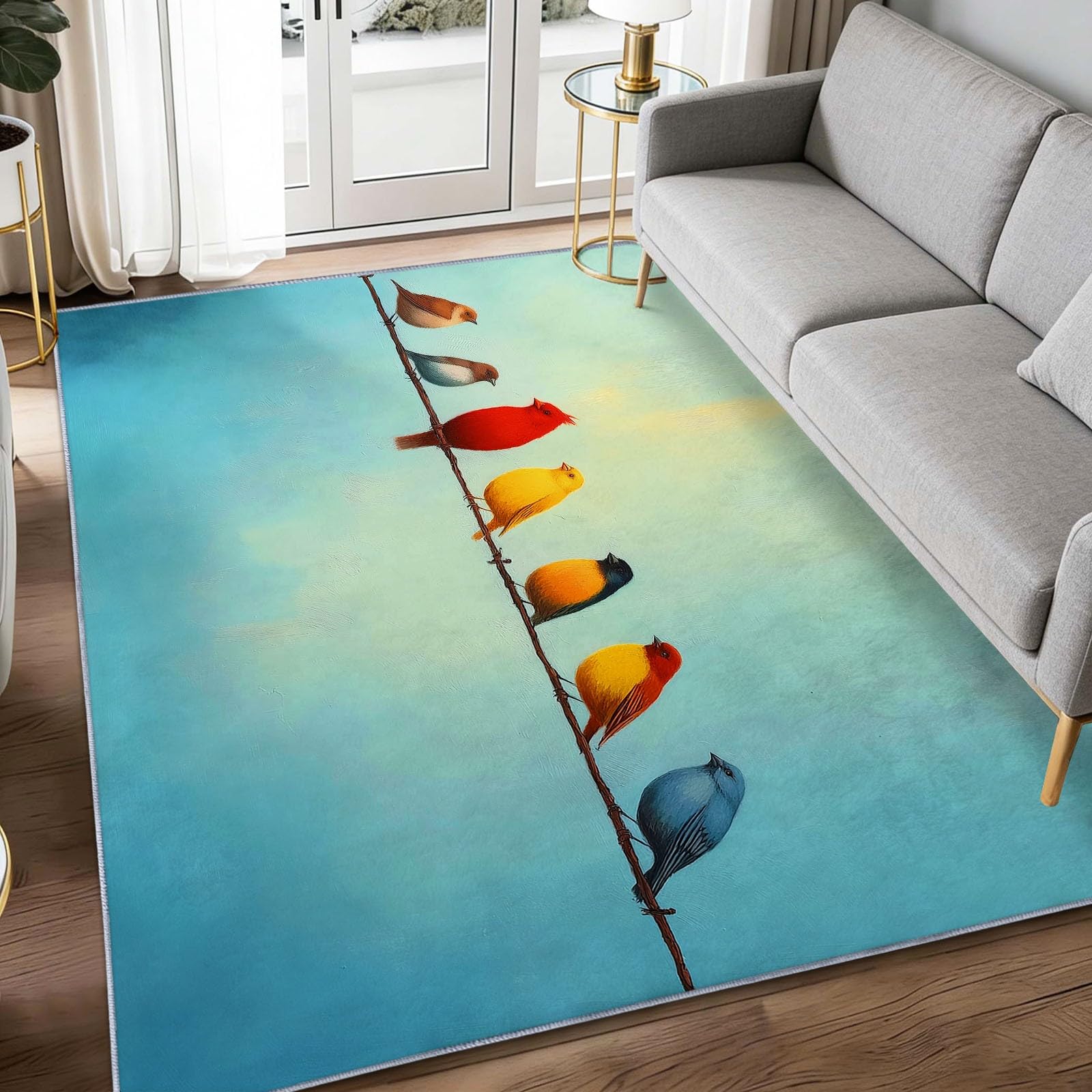 Générique Vintage 140 x 200 cm Moderne Tapis de Salon, Doux Cartoon Animal Oiseau Imprimé Tapis - Vert Sauge Moquette Antidérapant pour Salle à Manger Chambre Couloir Bureau Salle de Jeu
